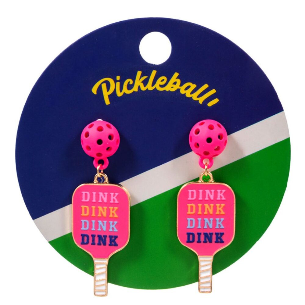 Pickleball Fuchsia Pink DINK Wording Drop Earrings